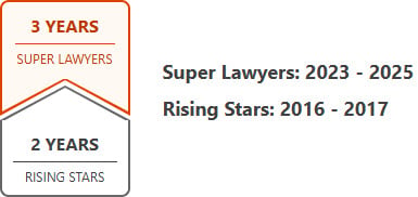 3 years super lawyers 2023-2025 and 2 years Rising Stars 2016-2017